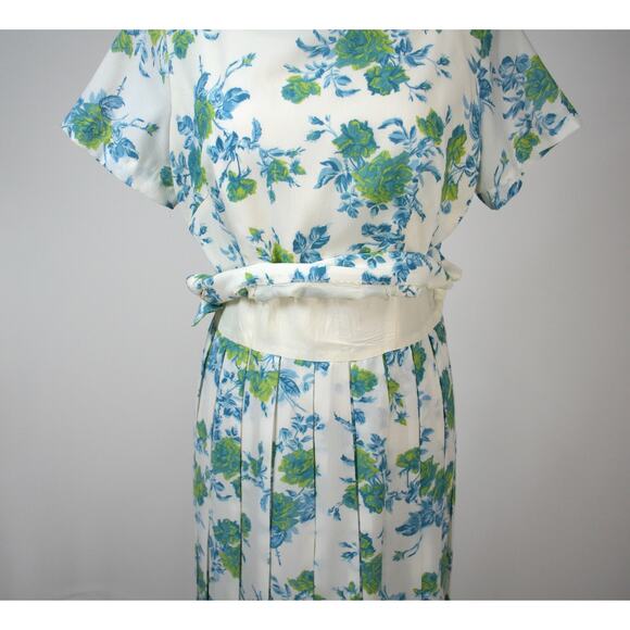 Vintage 50s 60s Dress MidCentury Spring Summer Floral Pleated Rockabilly Pin-Up - Picture 9 of 11